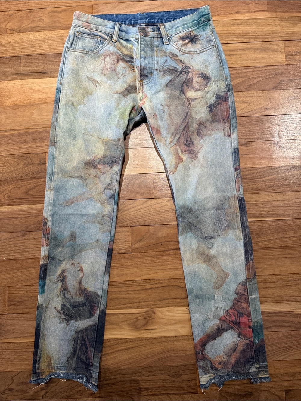 MNML Slim Straight Jeans in Washed Blue, Brown and Cream Art Print